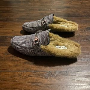 Steve Madden Kylie Plaid Loafer Mule with Faux Fur